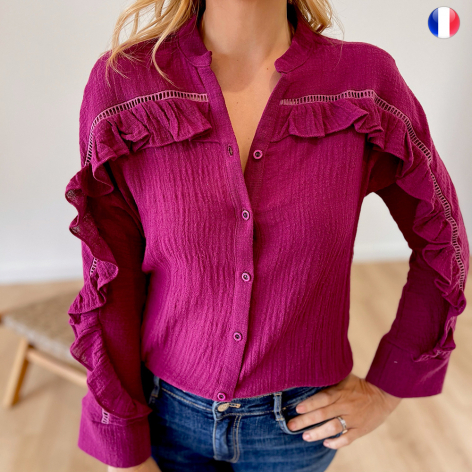 Blouse Nora manches longues en coton lavé violet