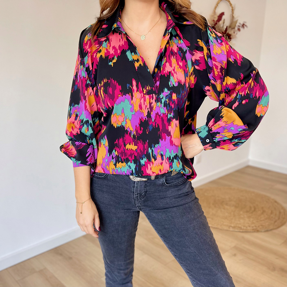 Blouse manches longues coupe oversize et manches bouffantes